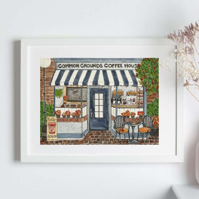 Cute Coffee House Storefront Watercolor Poster (Creator Uploaded)