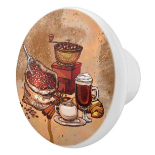 cute coffee kitchen decor ceramic knob