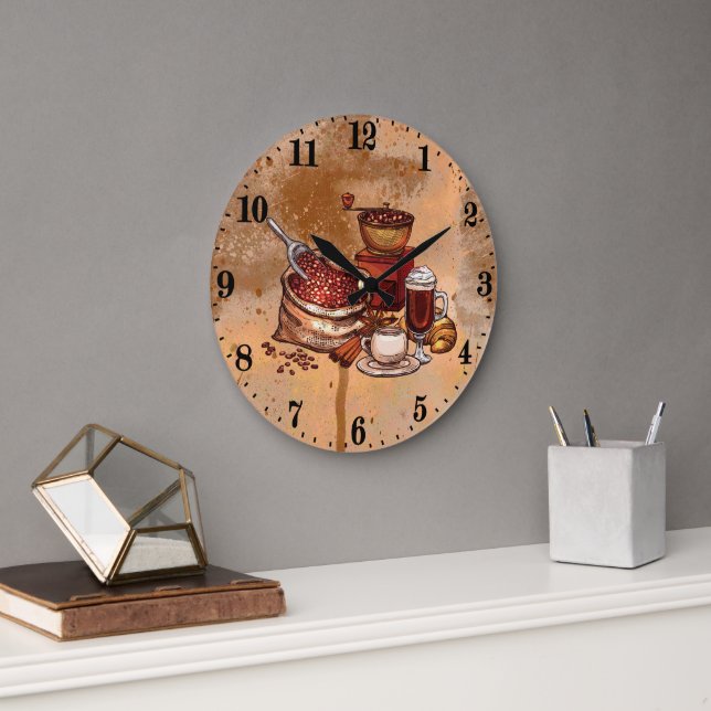 cute coffee kitchen decor large clock (Office)