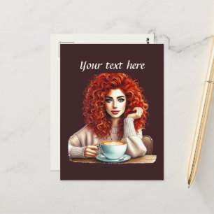 Cute coffee lady add text  postcard