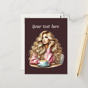 Cute coffee lady add text postcard