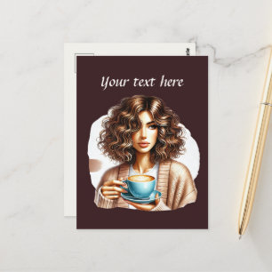 Cute coffee lady add text postcard