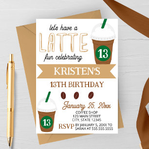 Cute Coffee Latte Birthday Invitation