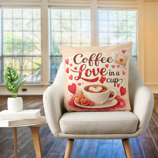 Cute Coffee Love in a Cup Valentine Quote Pink Cushion