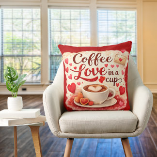 Cute Coffee Love in a Cup Valentine Quote Red Cushion