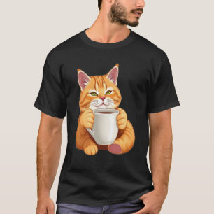 Cute Coffee Lover Cat T-Shirt – Funny Cat Drinking