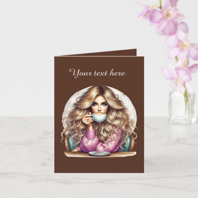 Cute coffee lovers add message card (Orchid)