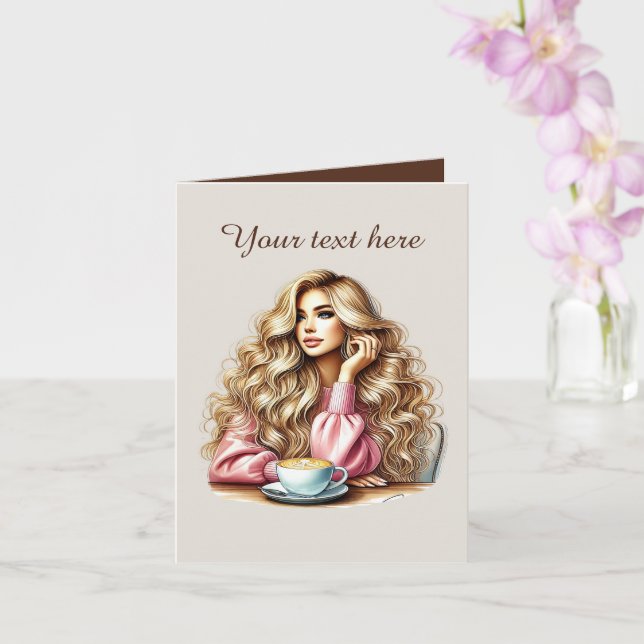 Cute coffee lovers add message  card (Orchid)