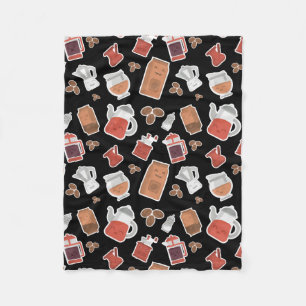 Cute Coffee Lovers Caffeine Themed Kawaii Pattern Fleece Blanket