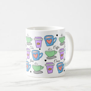Cute Coffee Lovers Container Drawings Pattern Mug