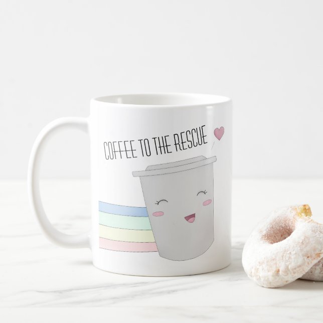 Cute Coffee Lovers Superhero Rainbow Coffee Mug (With Donut)