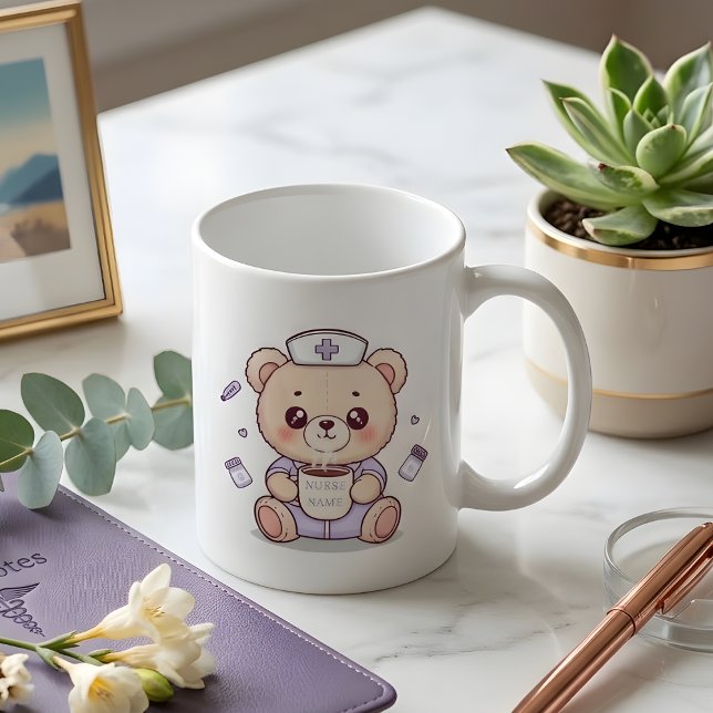 Cute Coffee-Loving Nurse Teddy Bear  Coffee Mug (Nurse Mug)