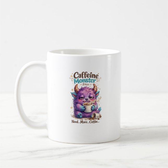 Cute Coffee Monster Funny Caffeine Lover Design Mug (Left)