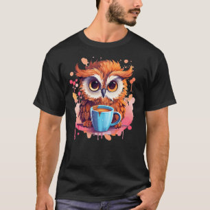 Cute Coffee Owl Watching Watchful Coffee Tee