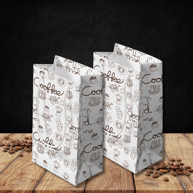 Cute Coffee Pattern Personal/Business White Small Gift Bag (Creator Uploaded)