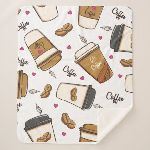 Cute Coffee Pattern Sherpa Blanket Soft & Cosy 