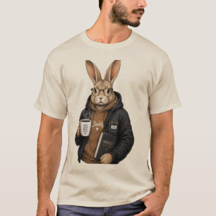 Cute Coffee Rabbit Stylish Bunny Animal Art T-Shirt