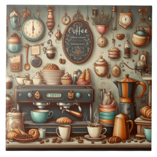 Cute coffee shop bar business crafting tile
