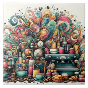 Cute coffee shop bar business crafting tile