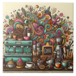 Cute coffee shop bar business crafting  tile