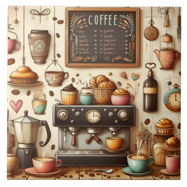 Cute coffee shop bar business crafting  tile (Front)