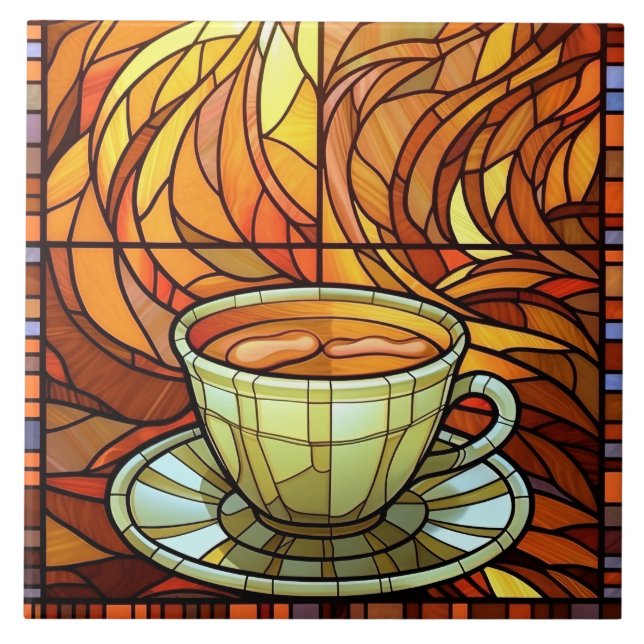 cute coffee shop kitchen faux stained glass  tile (Front)