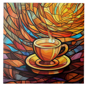 cute coffee shop kitchen faux stained glass tile