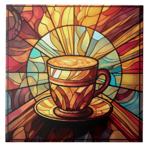 cute coffee shop kitchen faux stained glass tile