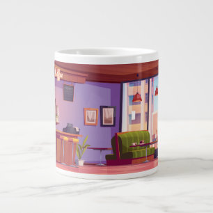 Cute Coffee Shop Wrap-Around Design Large Coffee Mug
