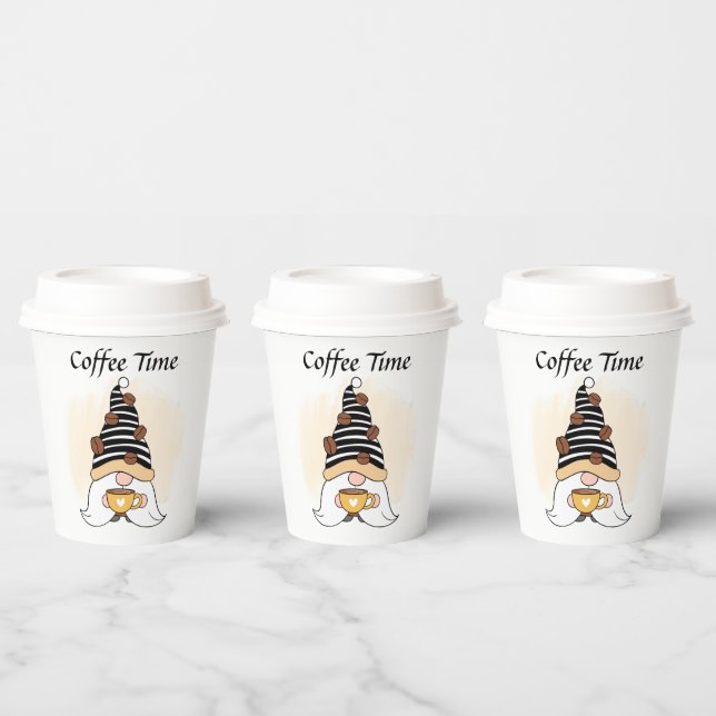 cute coffee time gnome add text Paper Cups  (Multi)