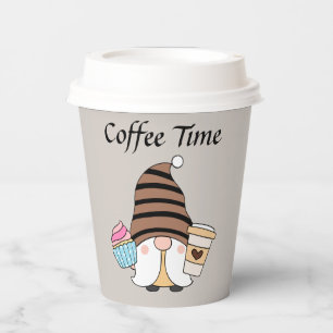 cute coffee time gnome add text paper cups