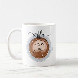 Cute Coffee with cat Latte Custom Name Mug