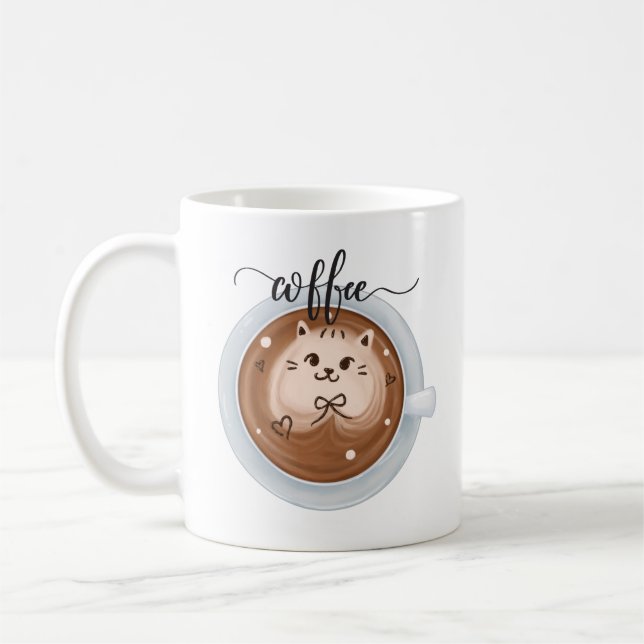 Cute Coffee with cat Latte Custom Name Mug (Left)