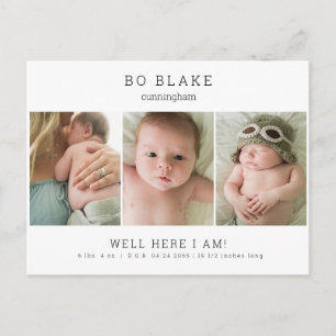 Cute Collage Photo Neutral Baby Birth Announcement