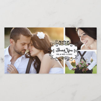 Cute Collage Rustic Wedding Thank You Photo Card
