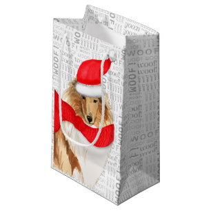 Cute Collie Christmas Dog Holiday Woof Word Art Small Gift Bag