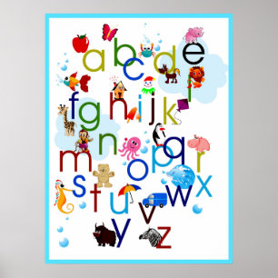 Cute Coloedul Cartoon Animals Alphabet Poster