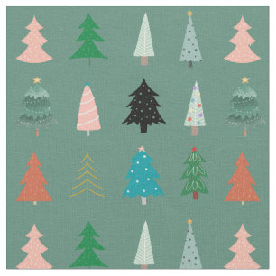 Cute coloful Christmas pattern green blue pink Fabric