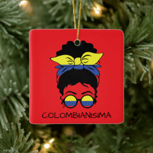 CUTE COLOMBIANISIMA Colombian Girl Flag Ceramic Ornament