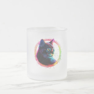 cute color full cat design  frosted glass coffee mug