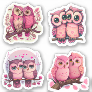 CUTE COLOR PINK LOVE OWL VALENTINES STICKERS