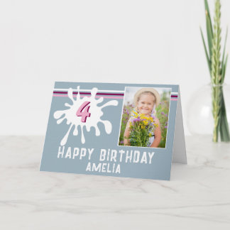 Cute Color Splash 3 Photo Birthday Card for Girls