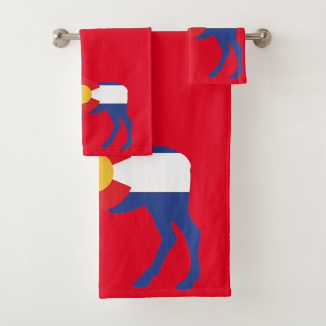 Cute Colorado Moose in Flag Bath Towel Set (Insitu)