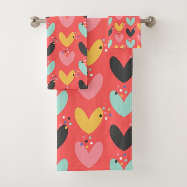 Cute colorfu Valentine's hearts pattern Bath Towel Set (Insitu)