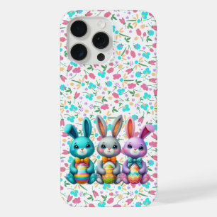 Cute, colorful 3 Easter bunny iPhone 15 Pro Max Case