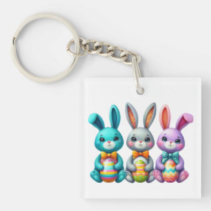 Cute, colorful 3 Easter bunny Key Ring