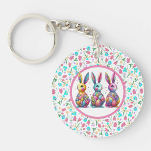 Cute, colorful 3 Easter bunny Key Ring