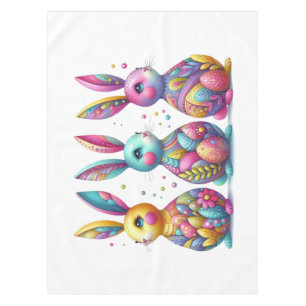 Cute, colorful 3 Easter bunny Tablecloth