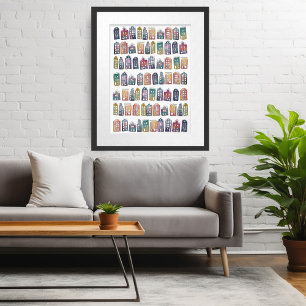 Cute Colorful Amsterdam Houses Watercolor Art Poster