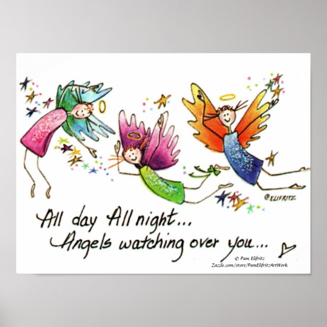 Cute Colorful Angels Watching Over Baby drawing Poster (Front)